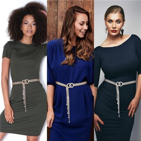 Crystal WaistBelt for Women Rhinestone Chain Belt O-Ring WaistbandBelt for Dress - Picture 4 of 8